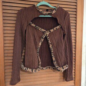 Brown Cardigan with faux fur trim